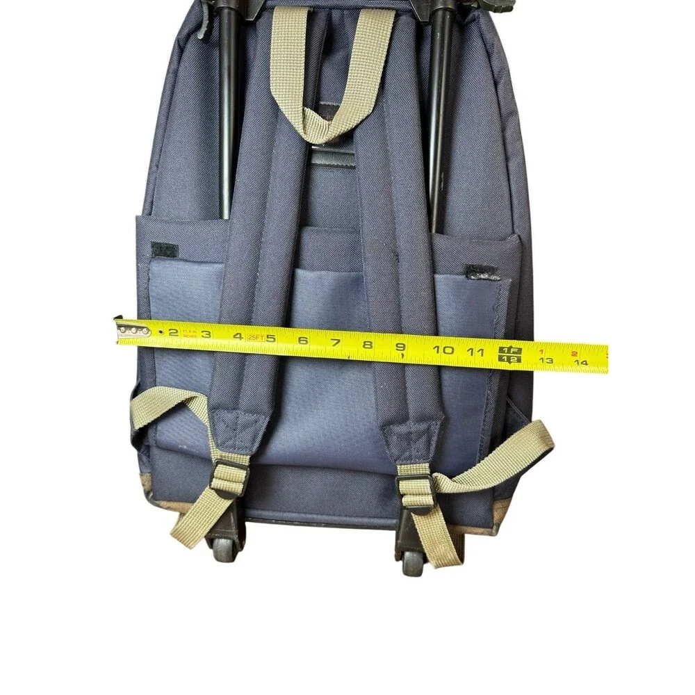 Vintage Duck Head Rolling Backpack Bookbag Navy Blue Tartan Carry on 17x14